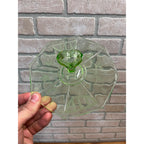 Green Depression Tidbit Plate Heart Handle etched Glows Uranium 6 1/2"