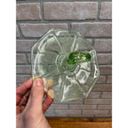 Green Depression Tidbit Plate Heart Handle etched Glows Uranium 6 1/2"