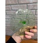 Green Depression Tidbit Plate Heart Handle etched Glows Uranium 6 1/2"