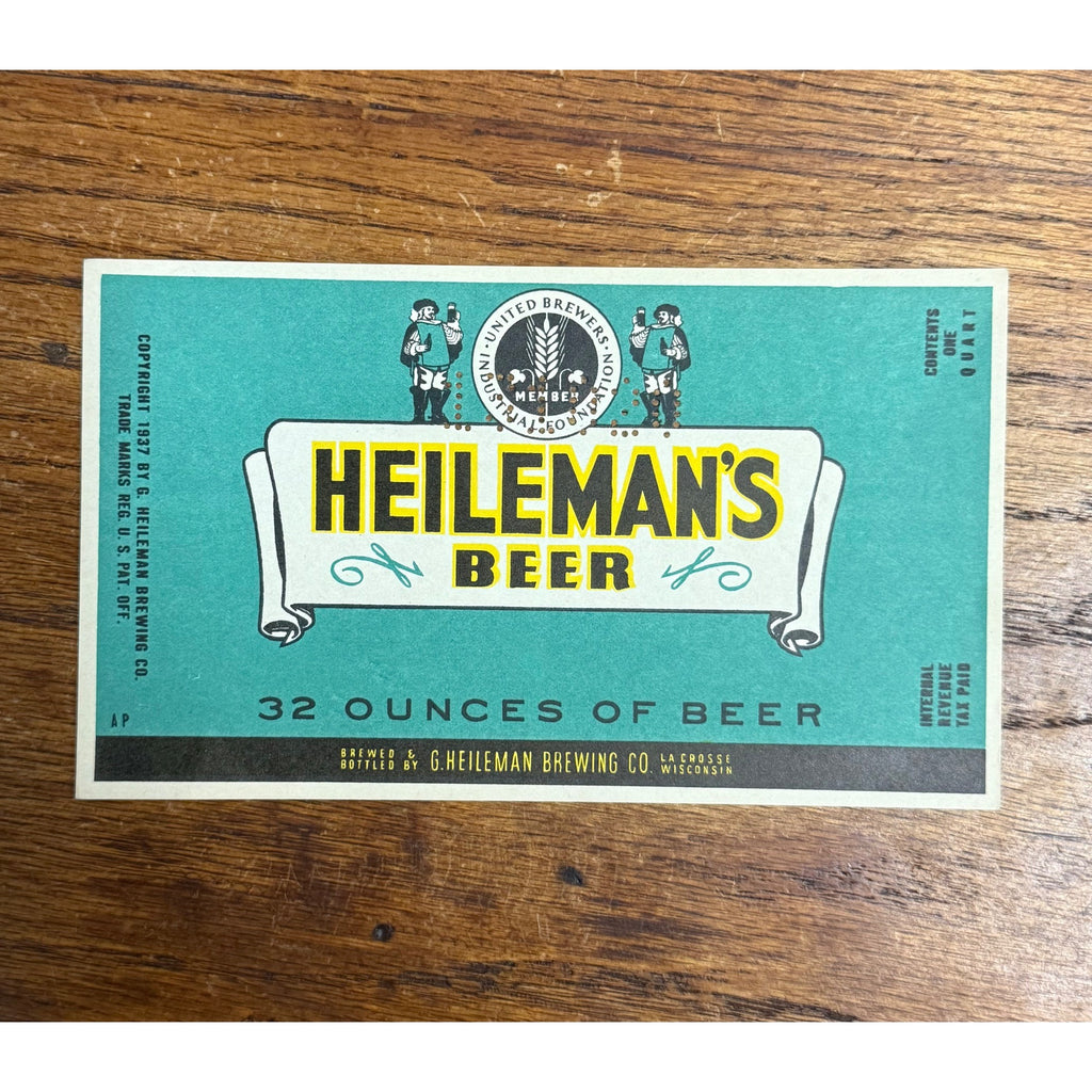 Vintage G. Heileman Brewing Co. Wisconsin IRTP Beer Bottle Label QUART