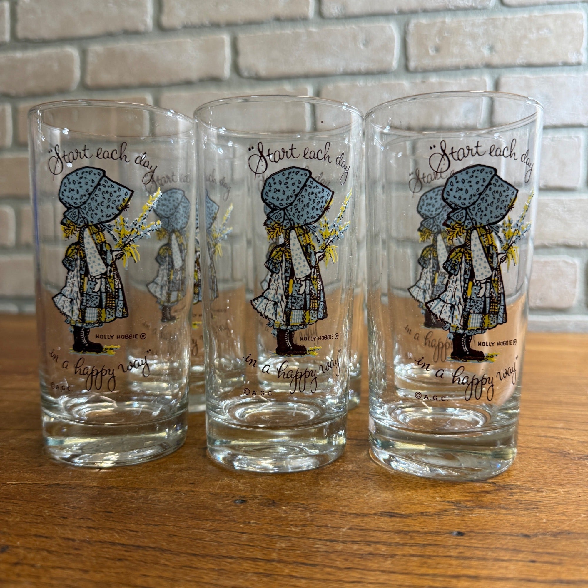 Vintage Holly Hobbie Start Each Day Drinking Glasses Tumblers Set (6)