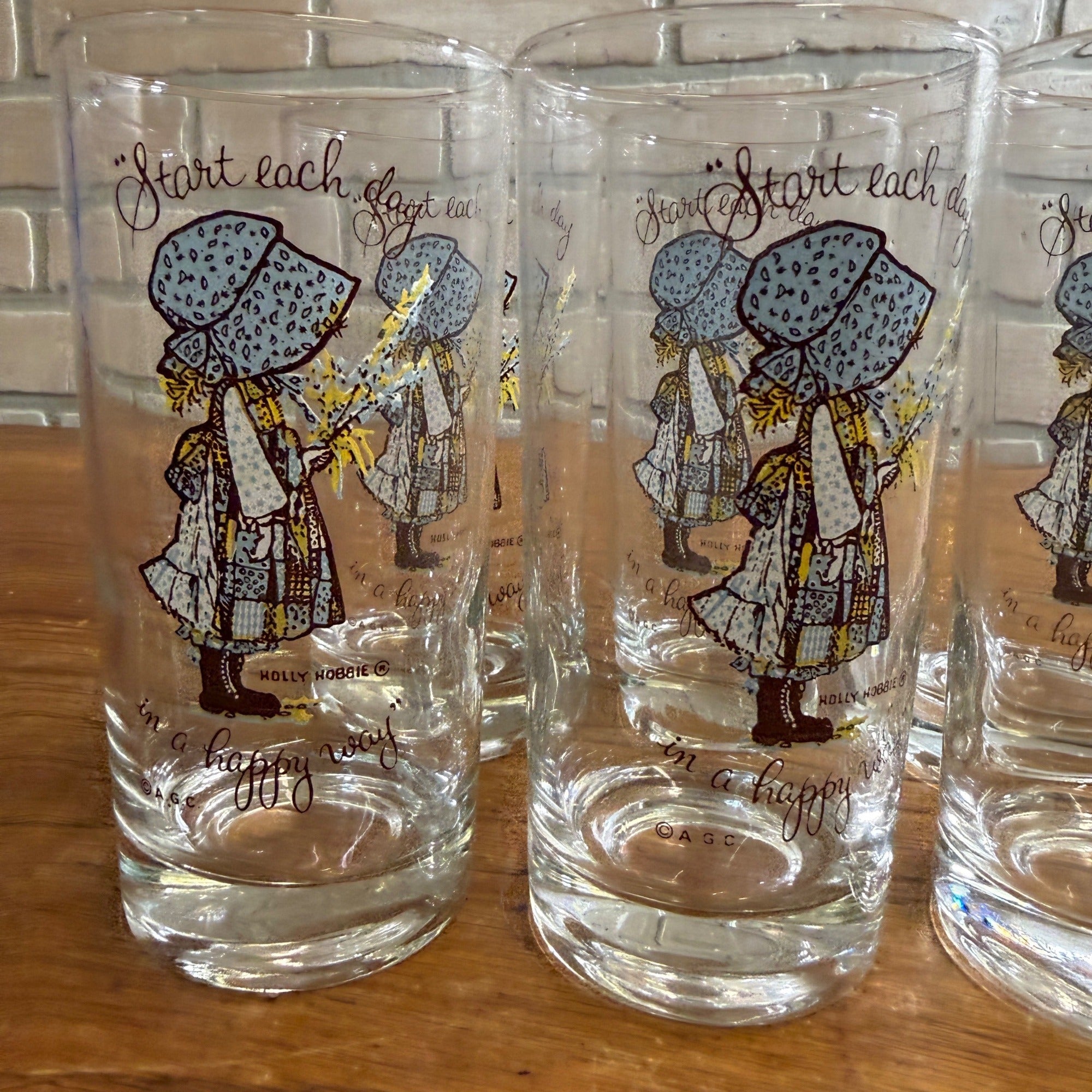 Vintage Holly Hobbie Start Each Day Drinking Glasses Tumblers Set (6)