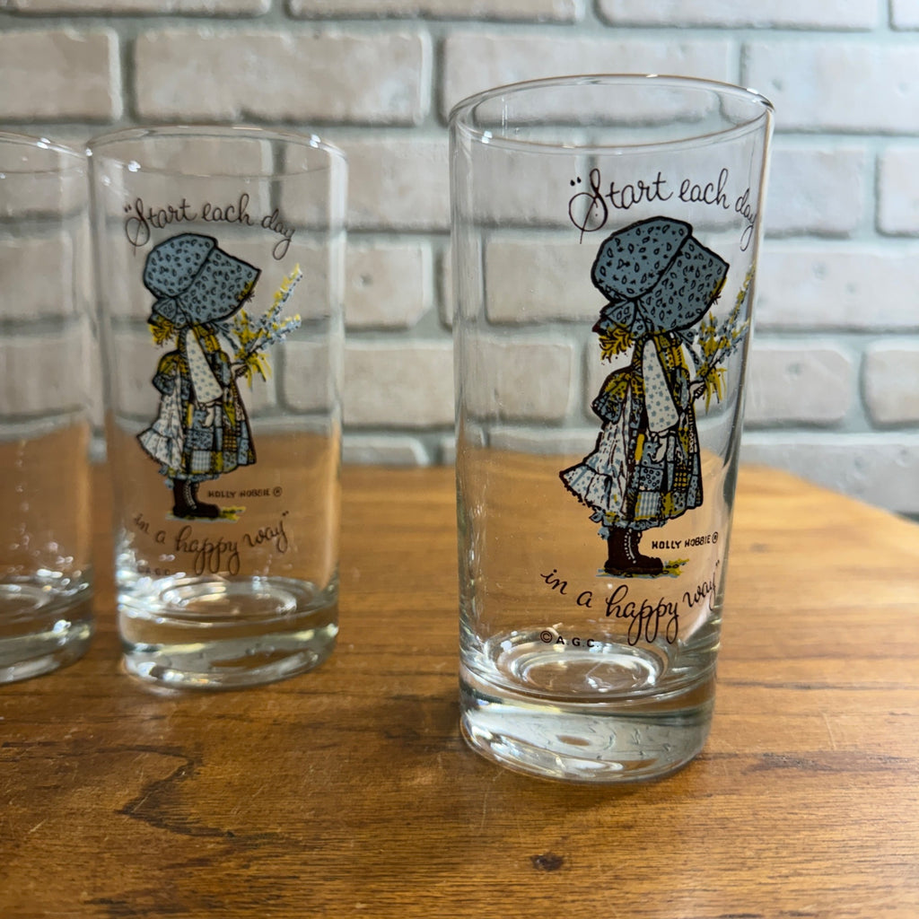Vintage Holly Hobbie Start Each Day Drinking Glasses Tumblers Set (6)