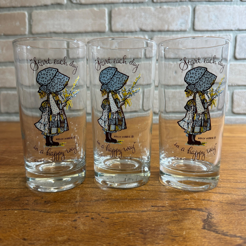 Vintage Holly Hobbie Start Each Day Drinking Glasses Tumblers Set (6)