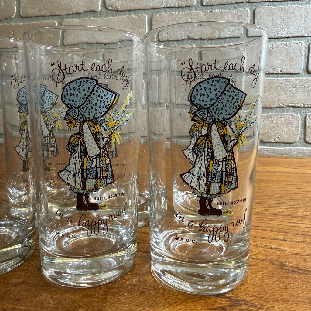 Vintage Holly Hobbie Start Each Day Drinking Glasses Tumblers Set (6)
