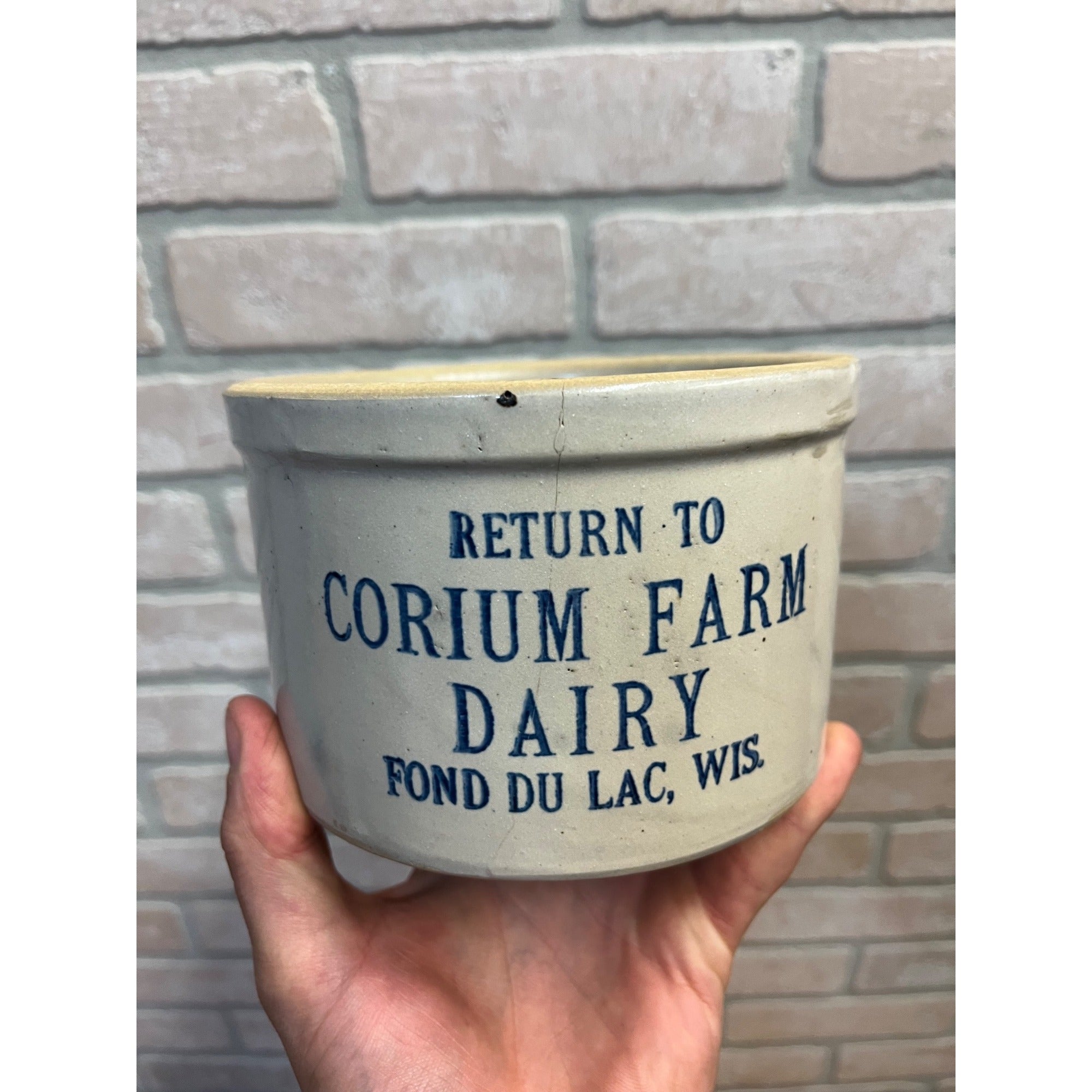 Vintage Butter Jar Corium Farm Dairy Fond du Lac Wisconsin / WI / Wis / 2lb Stoneware Crock Jar