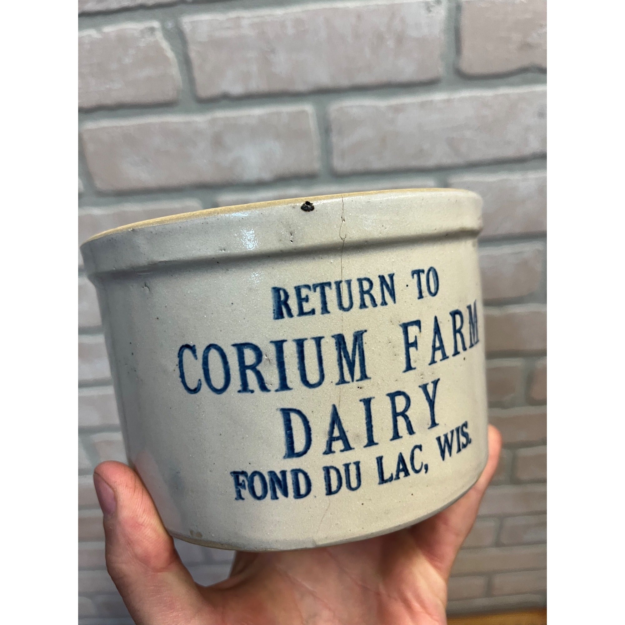Vintage Butter Jar Corium Farm Dairy Fond du Lac Wisconsin / WI / Wis / 2lb Stoneware Crock Jar