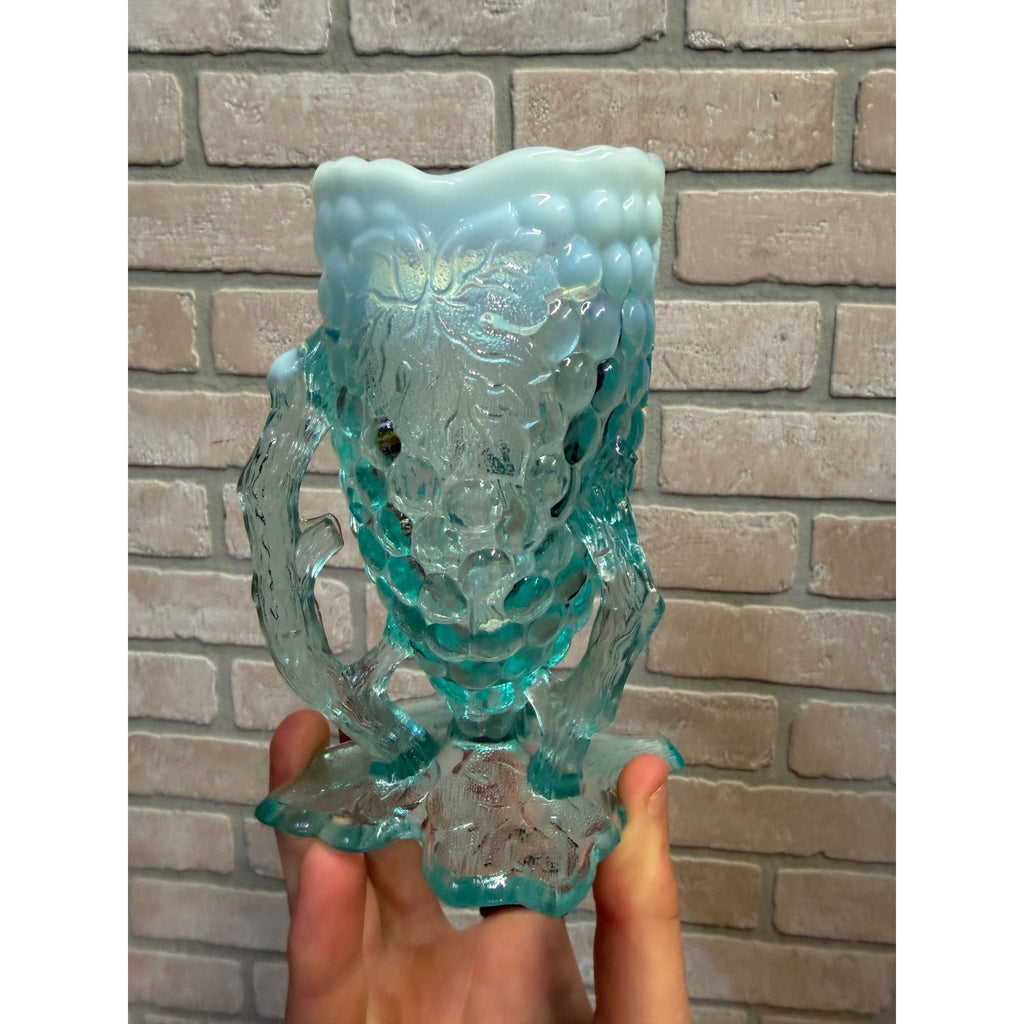 Antique 1900s Northwood Glass-Grape Vine Cluster Aqua Opalescent Vase