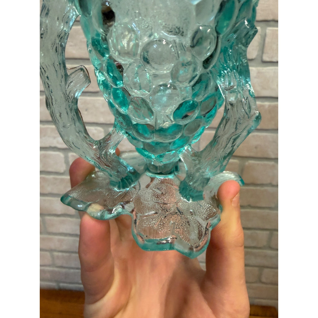 Antique 1900s Northwood Glass-Grape Vine Cluster Aqua Opalescent Vase