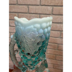 Antique 1900s Northwood Glass-Grape Vine Cluster Aqua Opalescent Vase