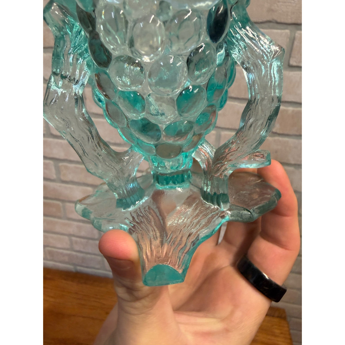 Antique 1900s Northwood Glass-Grape Vine Cluster Aqua Opalescent Vase