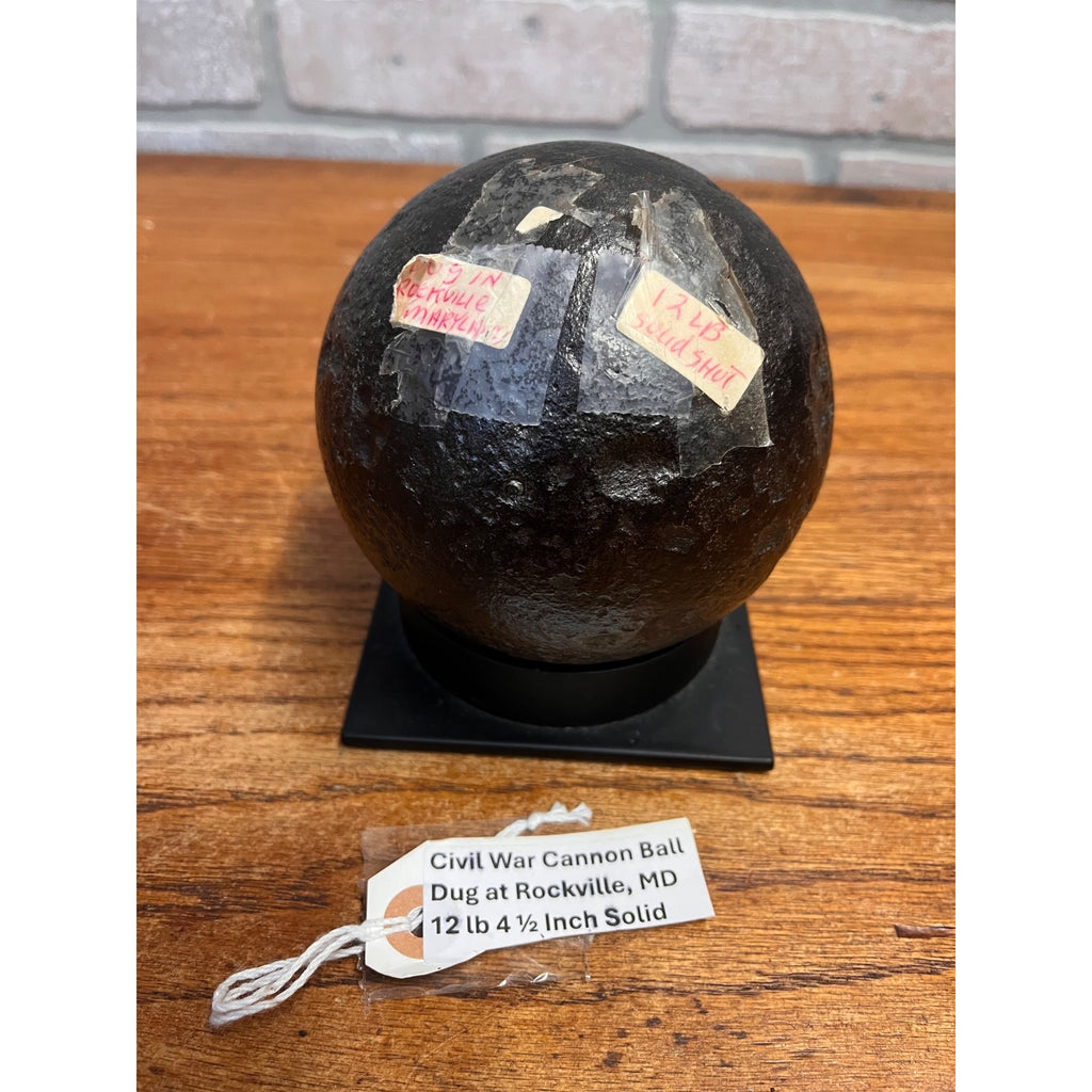 Antique Civil War Era 12 Pound Solid Shot Cast Iron Cannonball 4.5" Maryland Dug