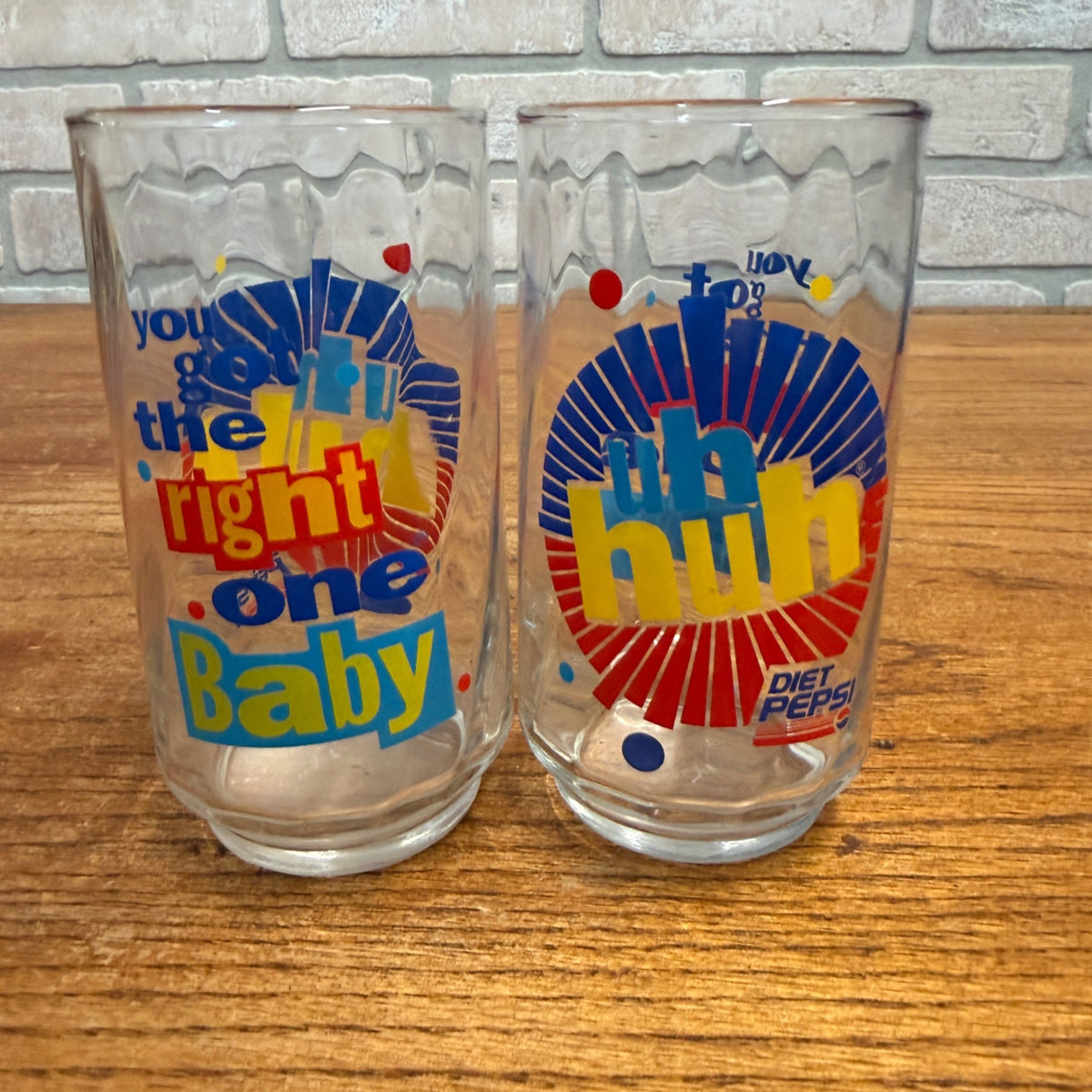 Diet Pepsi Glass You Got the Right One Baby Uh Huh Vintage 5" Lot of 2