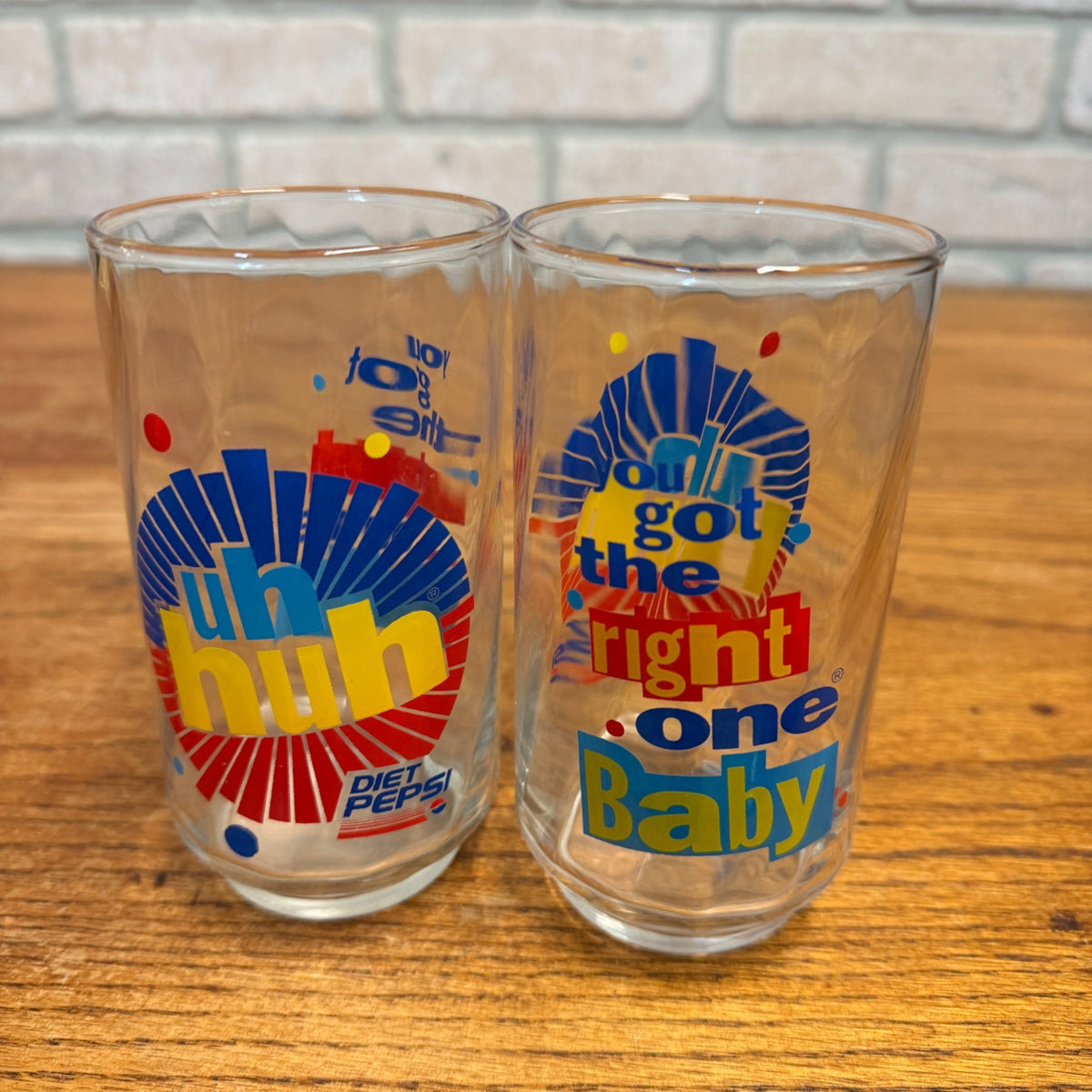 Diet Pepsi Glass You Got the Right One Baby Uh Huh Vintage 5" Lot of 2