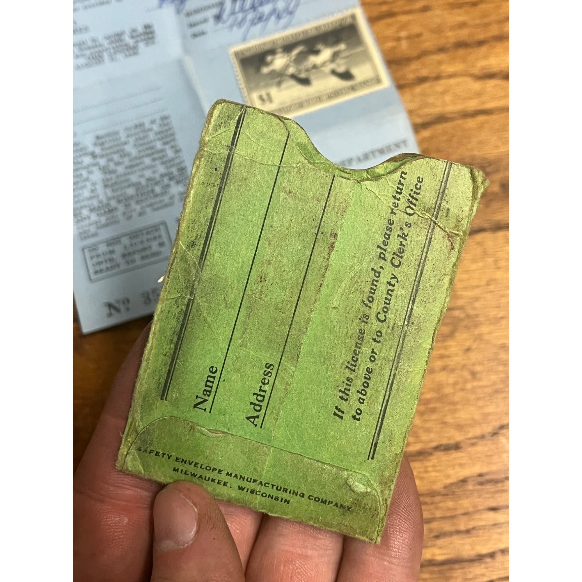 Vintage 1947-48 Wisconsin Game Hunting License, Stamp & Holder West Bend