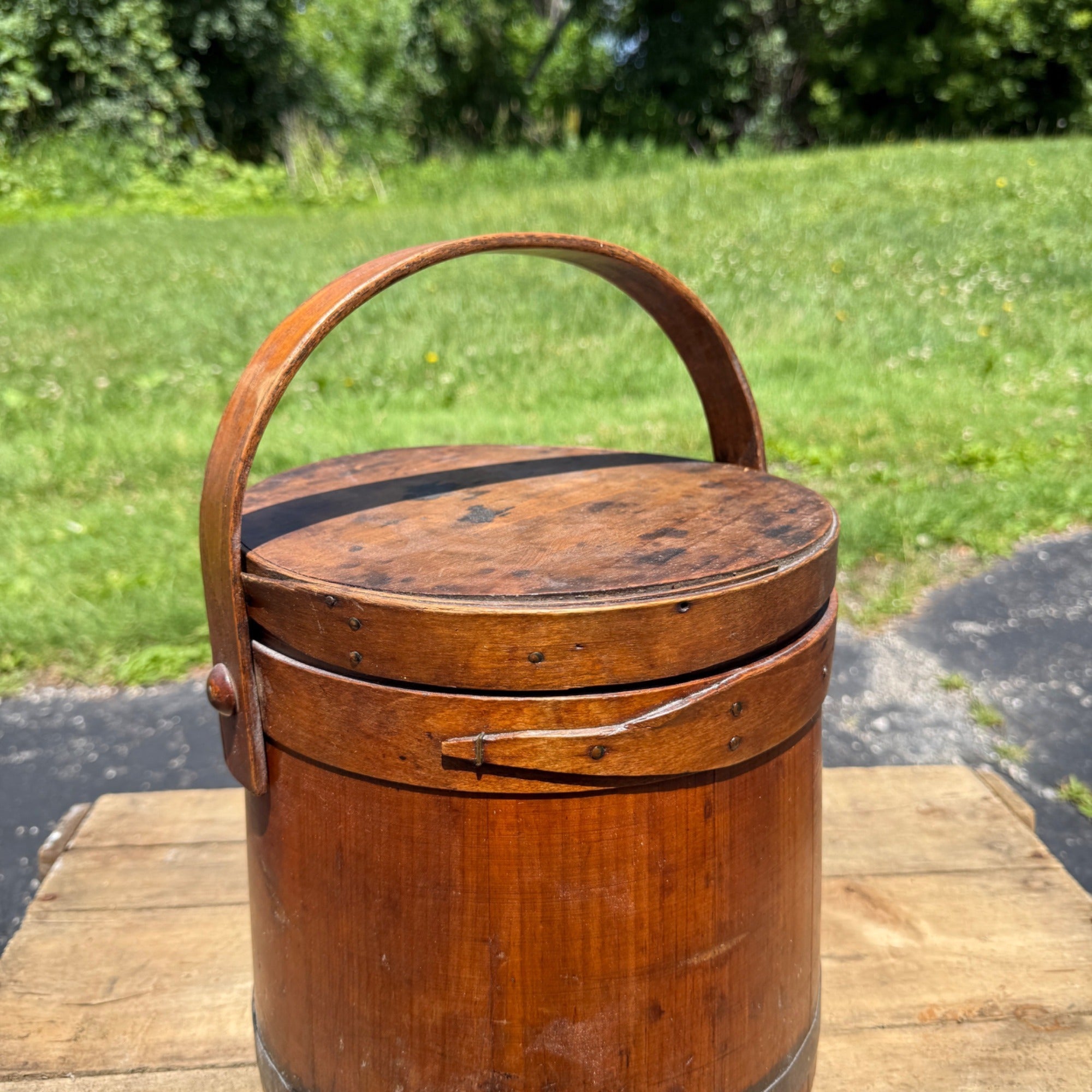 Antique Primitive 19th c. Sugar Firkin Pail Wood Handle Farmhouse AAFA