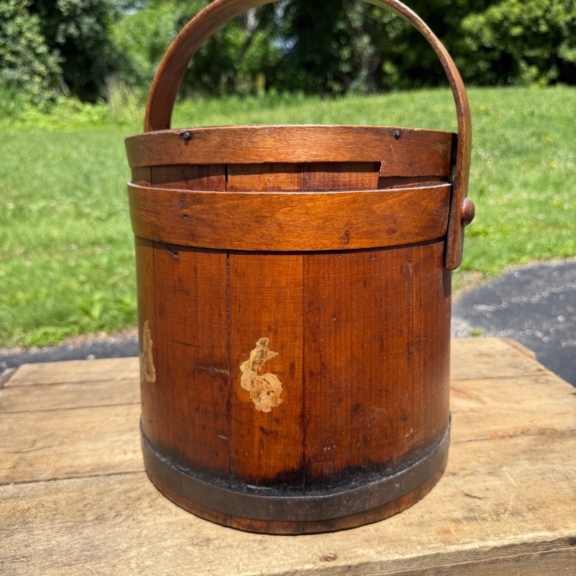 Antique Primitive 19th c. Sugar Firkin Pail Wood Handle Farmhouse AAFA