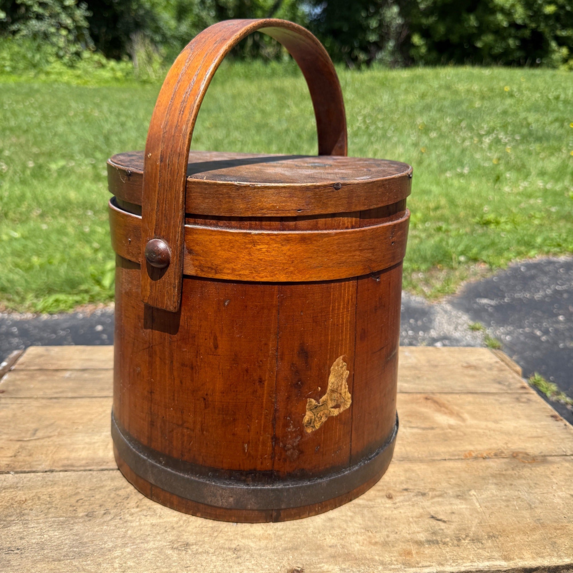 Antique Primitive 19th c. Sugar Firkin Pail Wood Handle Farmhouse AAFA