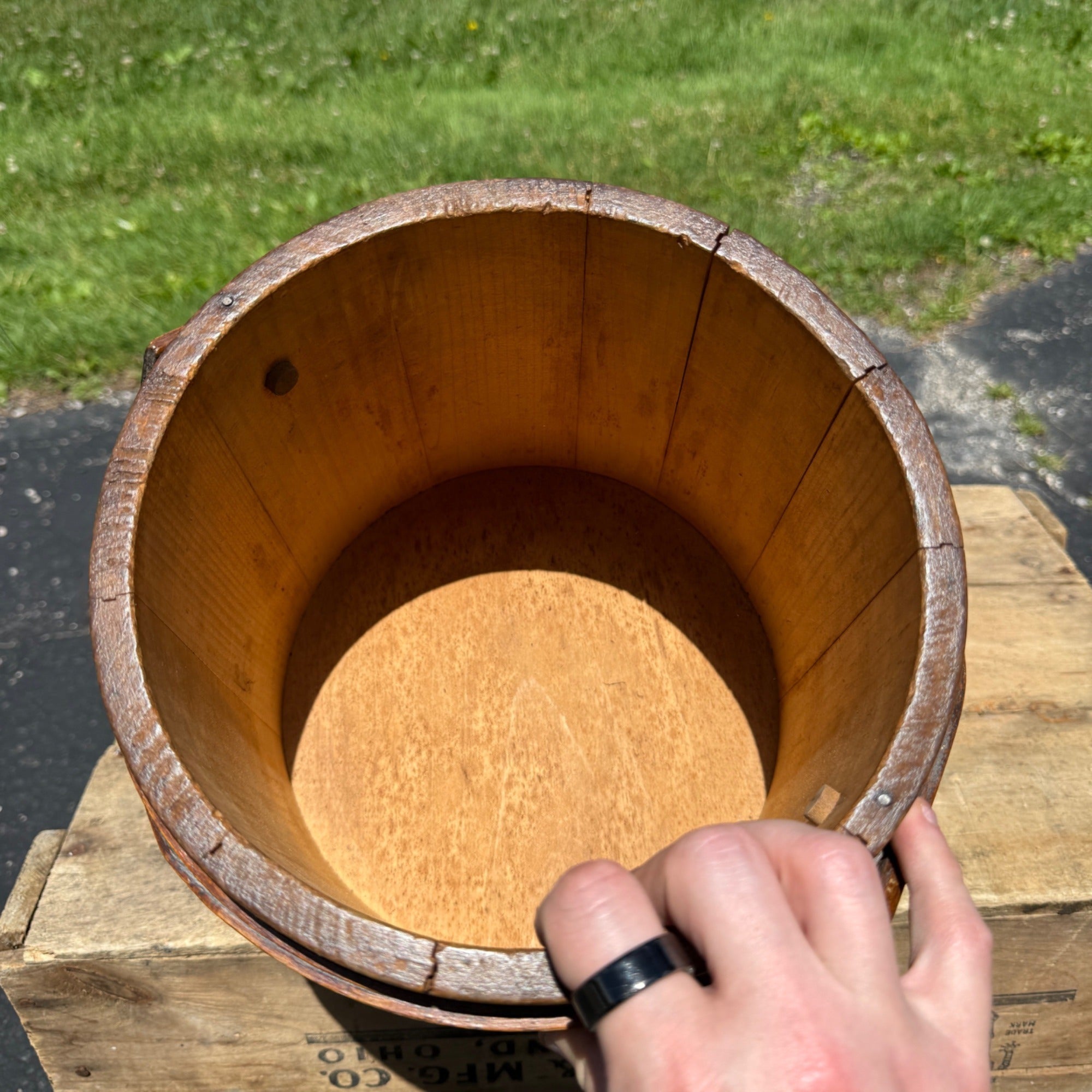 Antique Primitive 19th c. Sugar Firkin Pail Wood Handle Farmhouse AAFA