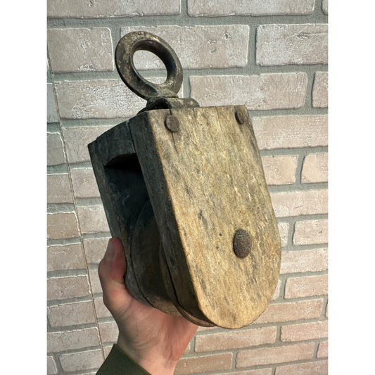 Antique Farm Wooden Block Pulley Hay Rope Nautical Decor Rustic