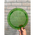 Green Jeannette Glass "Sunflower" Three-Toed Cake Plate Uranium Glass