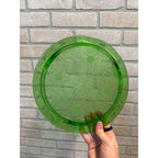 Green Jeannette Glass "Sunflower" Three-Toed Cake Plate Uranium Glass