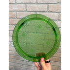 Green Jeannette Glass "Sunflower" Three-Toed Cake Plate Uranium Glass