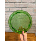 Green Jeannette Glass "Sunflower" Three-Toed Cake Plate Uranium Glass