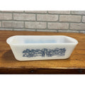Vintage Currier & Ives Rectangular Baking Dish Loaf Pan Harvest Farm Scene Glasbake USA Milk Glass Ovenware Casserole