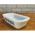 Vintage Currier & Ives Rectangular Baking Dish Loaf Pan Harvest Farm Scene Glasbake USA Milk Glass Ovenware Casserole