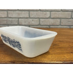 Vintage Currier & Ives Rectangular Baking Dish Loaf Pan Harvest Farm Scene Glasbake USA Milk Glass Ovenware Casserole