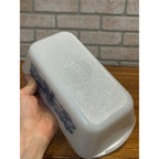 Vintage Currier & Ives Rectangular Baking Dish Loaf Pan Harvest Farm Scene Glasbake USA Milk Glass Ovenware Casserole
