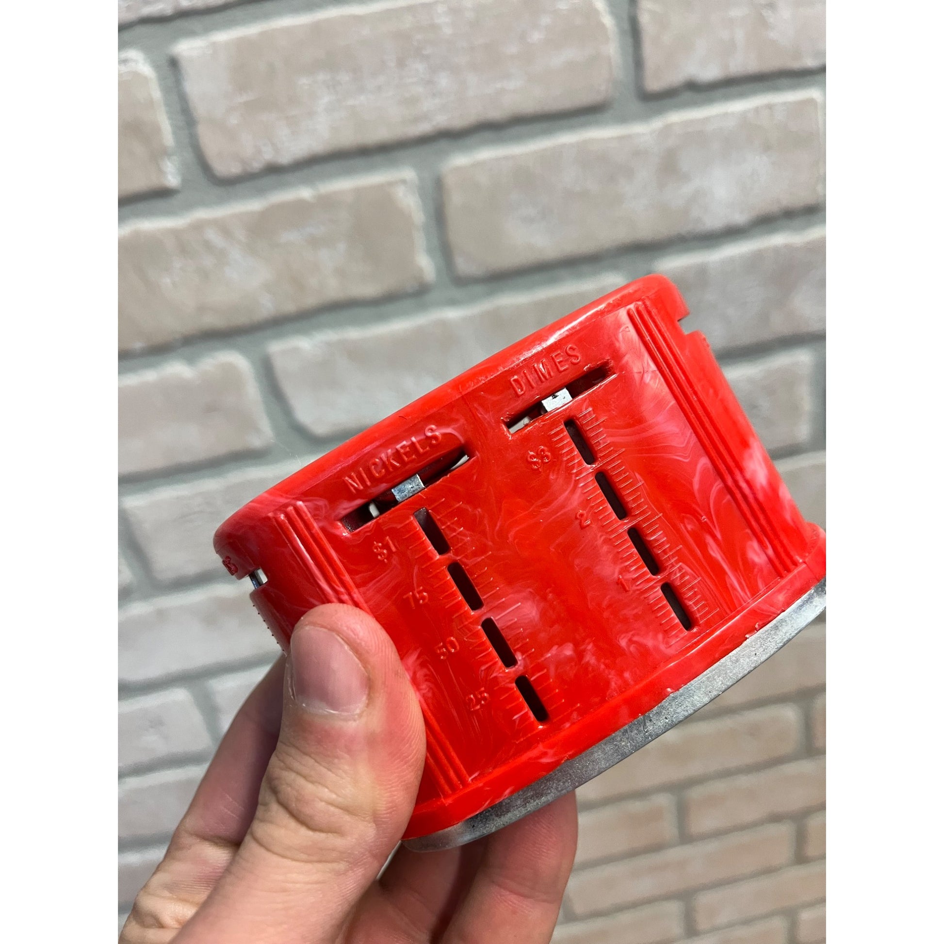 Vintage First National Bank West Bend Wisconsin Red Bakelite? Coin Bank - No Key