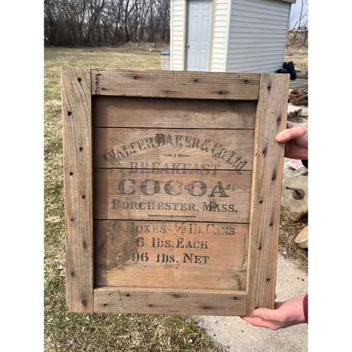 Vintage Walter Baker & Co. Breakfast Cocoa Wooden Advertising Sign Crate Panel