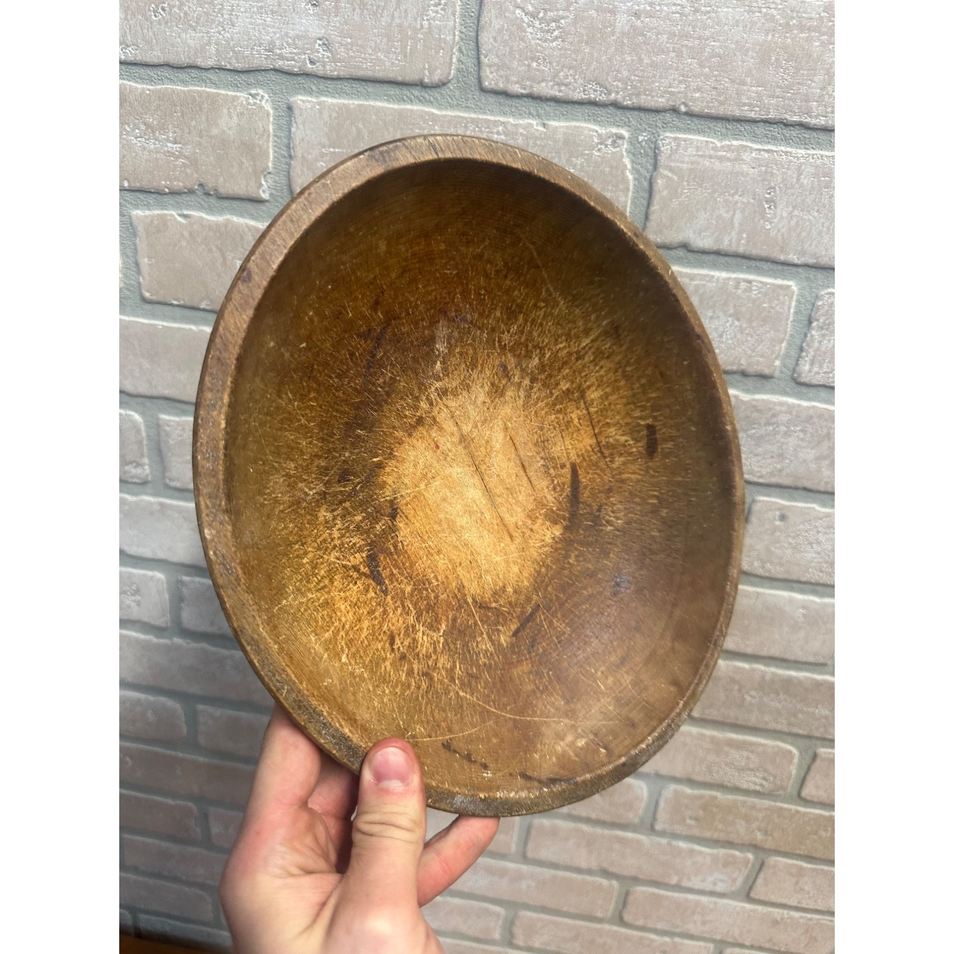 Antique Primitive Wooden Butter Bowl Shallow Farmhouse Country Wood 1800s