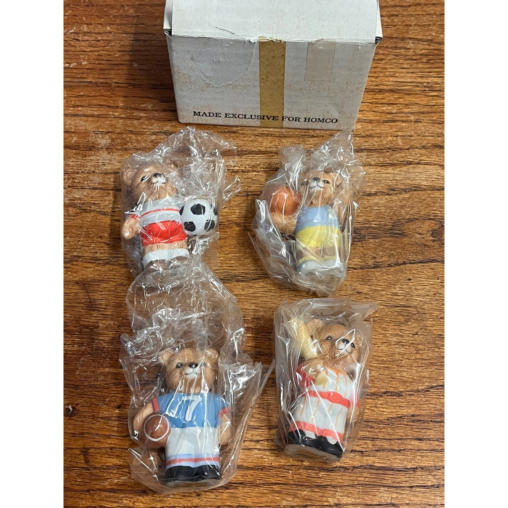 Vintage Homco Sports Teddy Bear Ceramic Figure (4) No. 1408 Athlete Figurines Circa 1979 NOS