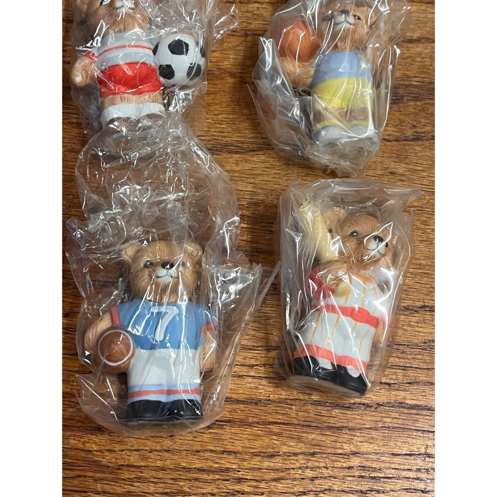 Vintage Homco Sports Teddy Bear Ceramic Figure (4) No. 1408 Athlete Figurines Circa 1979 NOS