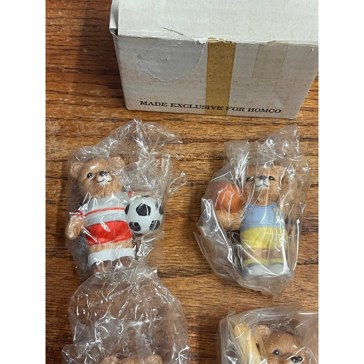 Vintage Homco Sports Teddy Bear Ceramic Figure (4) No. 1408 Athlete Figurines Circa 1979 NOS