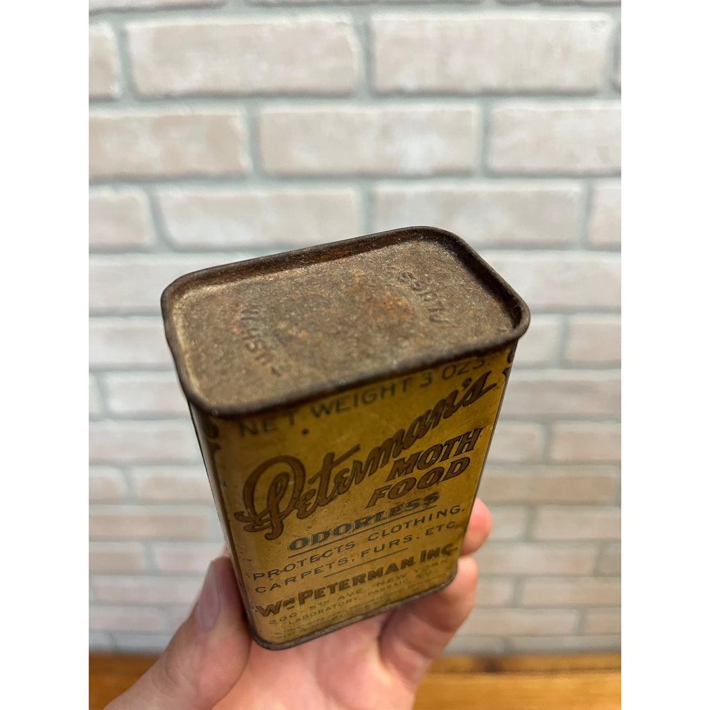 Antique 1920s Peterman's Moth Food Tin Wm Peterman New York Passaic NJ Can