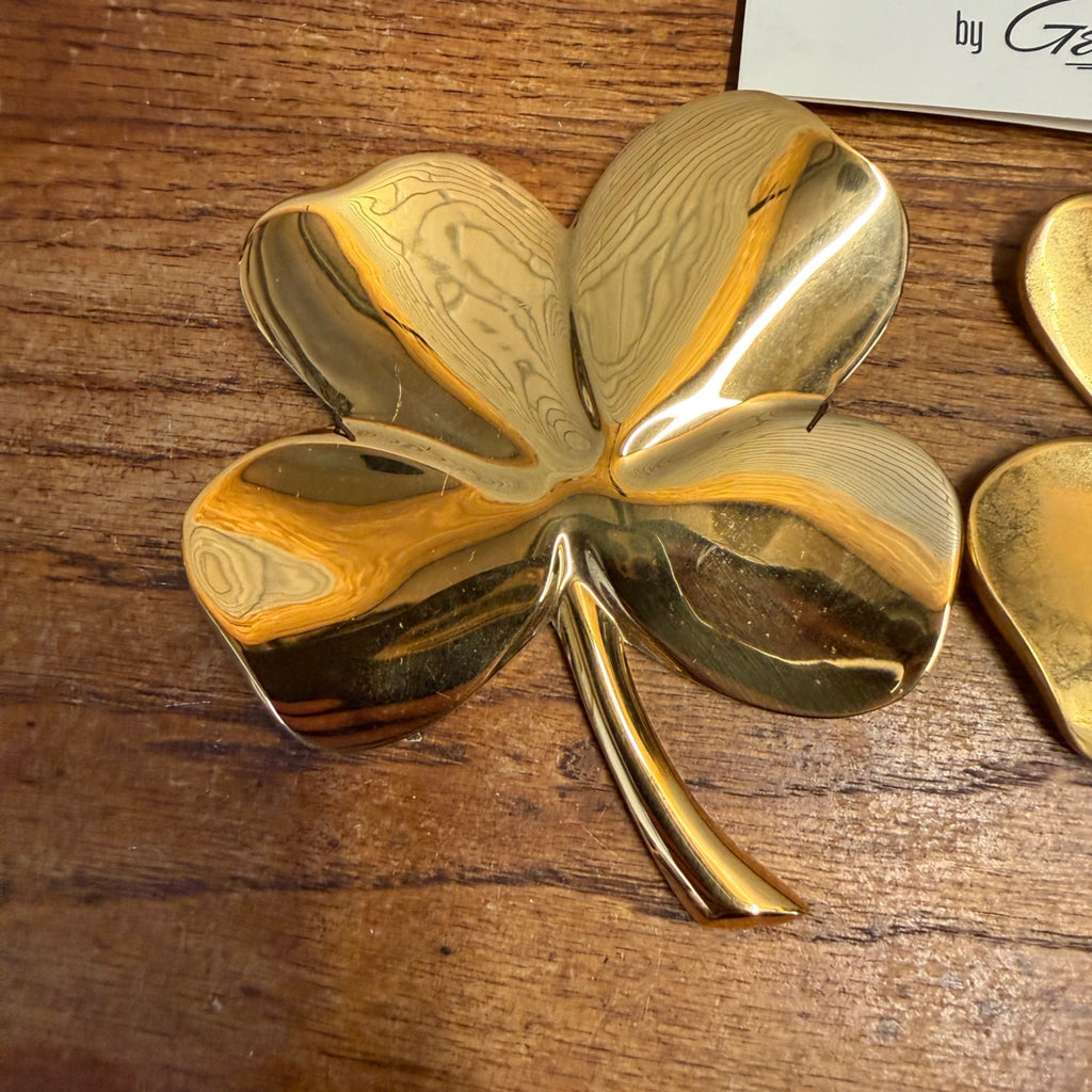 Vintage 24 Carat Gold Electroplated Four Leaf Clover Wall Hanging Set Gerity Products Inc. Toledo, Ohio 1982 Religious Luck Charm