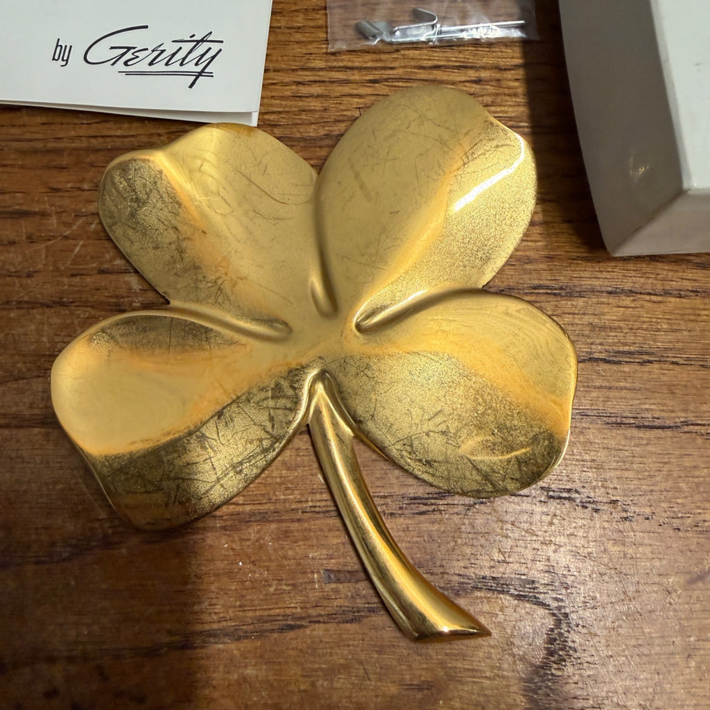 Vintage 24 Carat Gold Electroplated Four Leaf Clover Wall Hanging Set Gerity Products Inc. Toledo, Ohio 1982 Religious Luck Charm