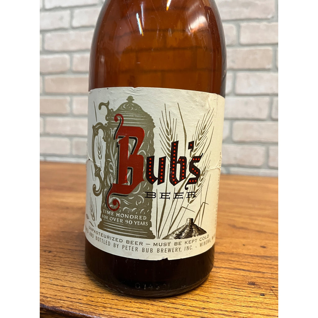 Vintage Bub's Beer Bottle Peter Bub Brewing Co. Winona MN One Half Gallon Picnic