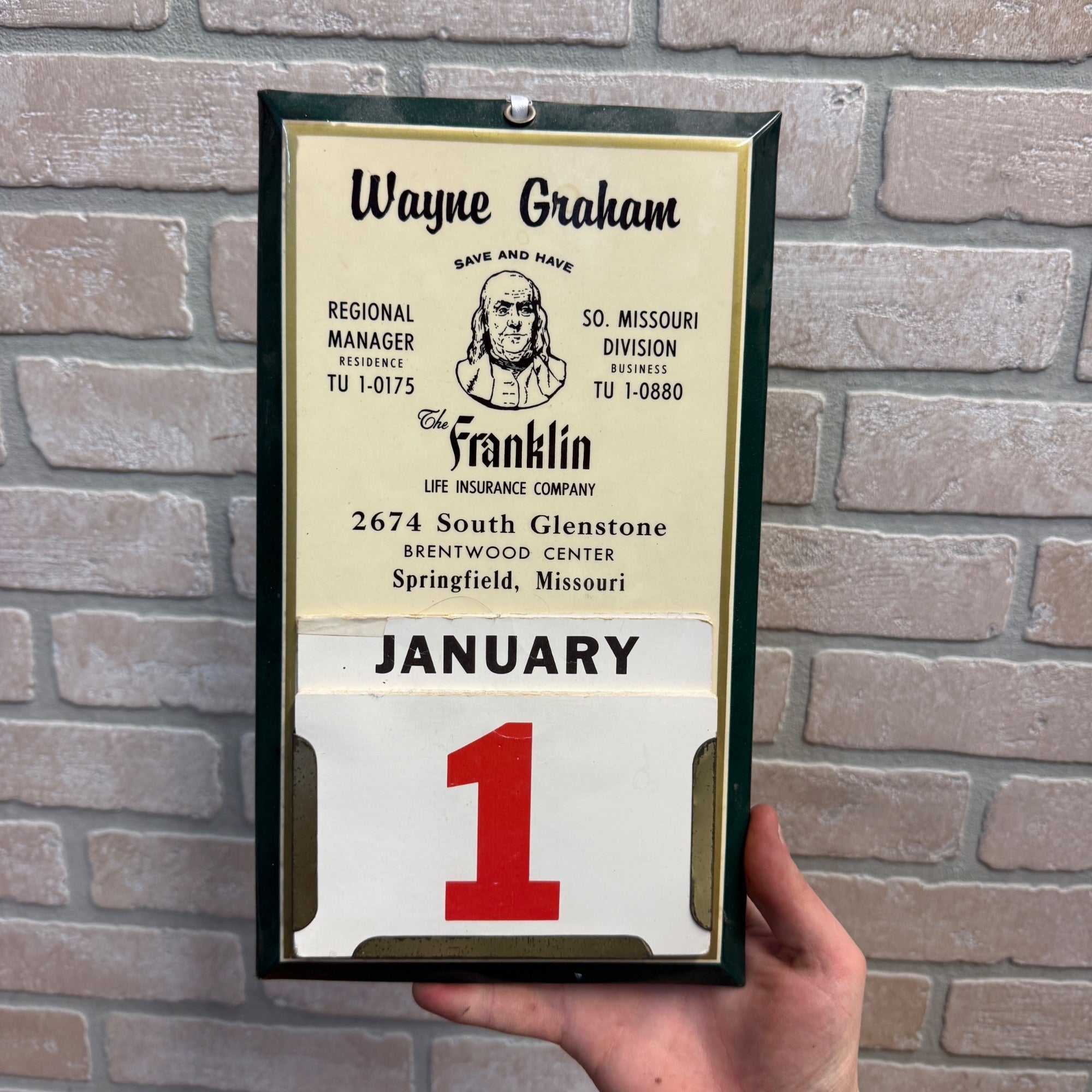 Vintage Wayne Graham Franklin Life Insurance Calendar Tin Sign Frame