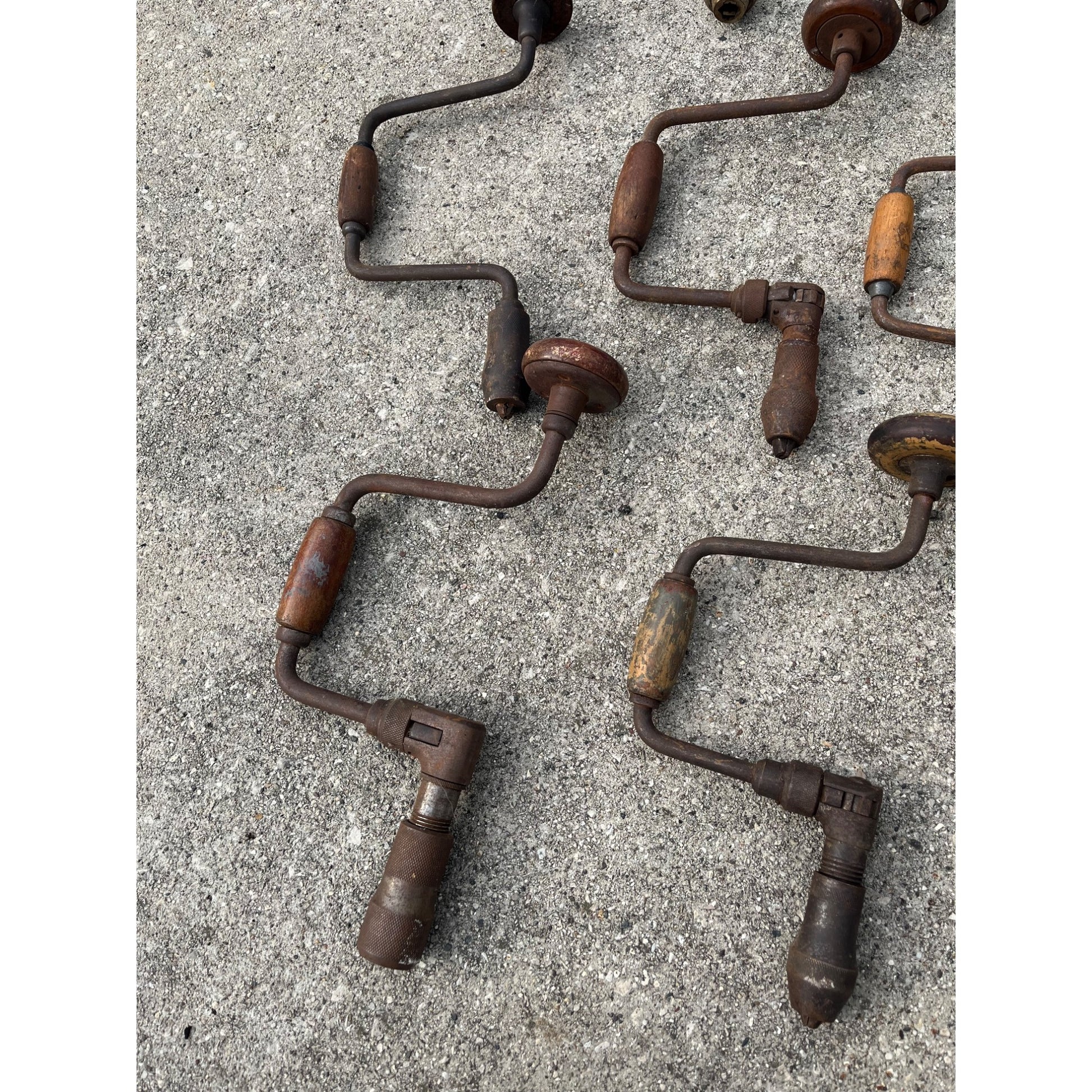 Antique Vintage Huge Lot Auger Bit Brace Hand Drills, Egg Beater Drills, Wrench