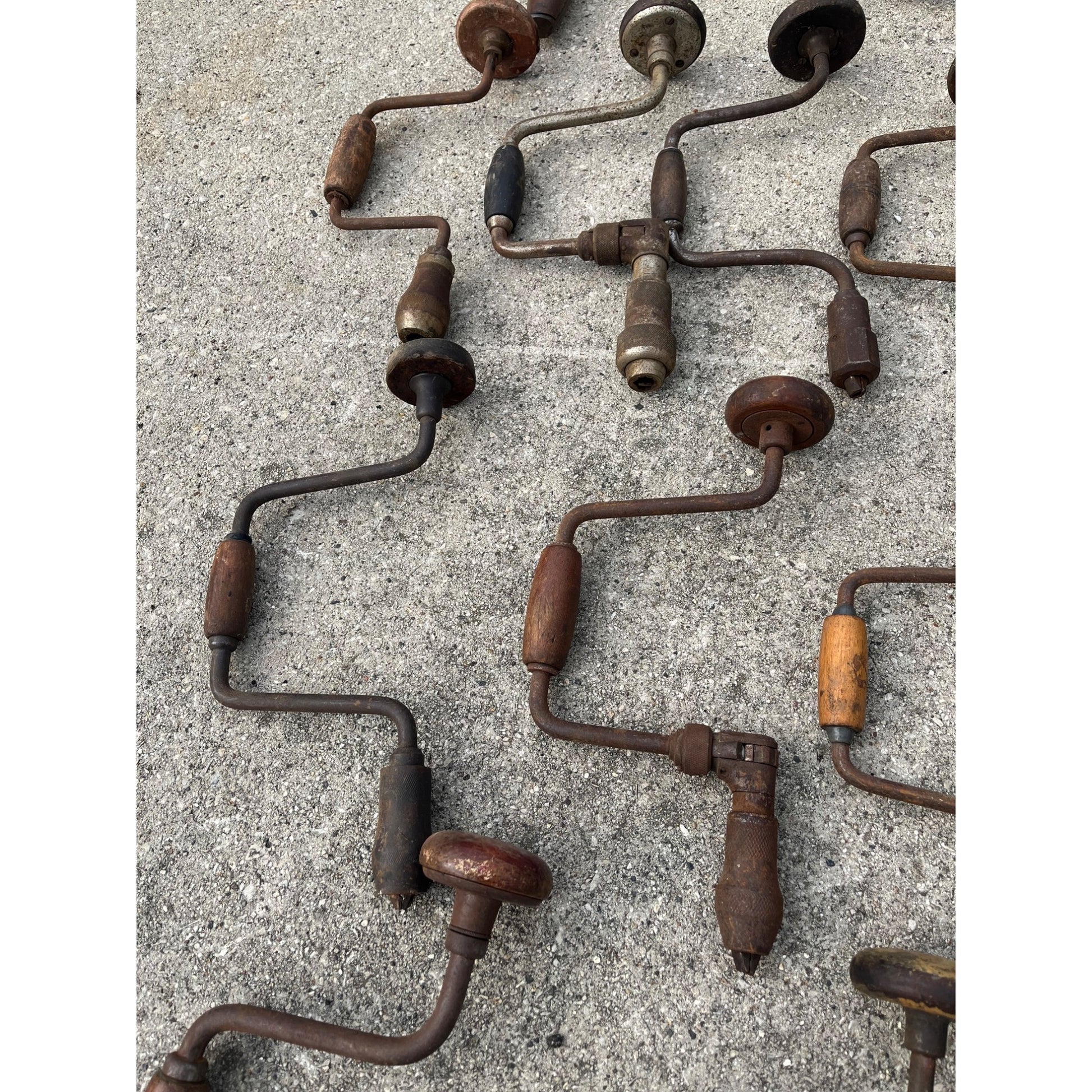 Antique Vintage Huge Lot Auger Bit Brace Hand Drills, Egg Beater Drills, Wrench