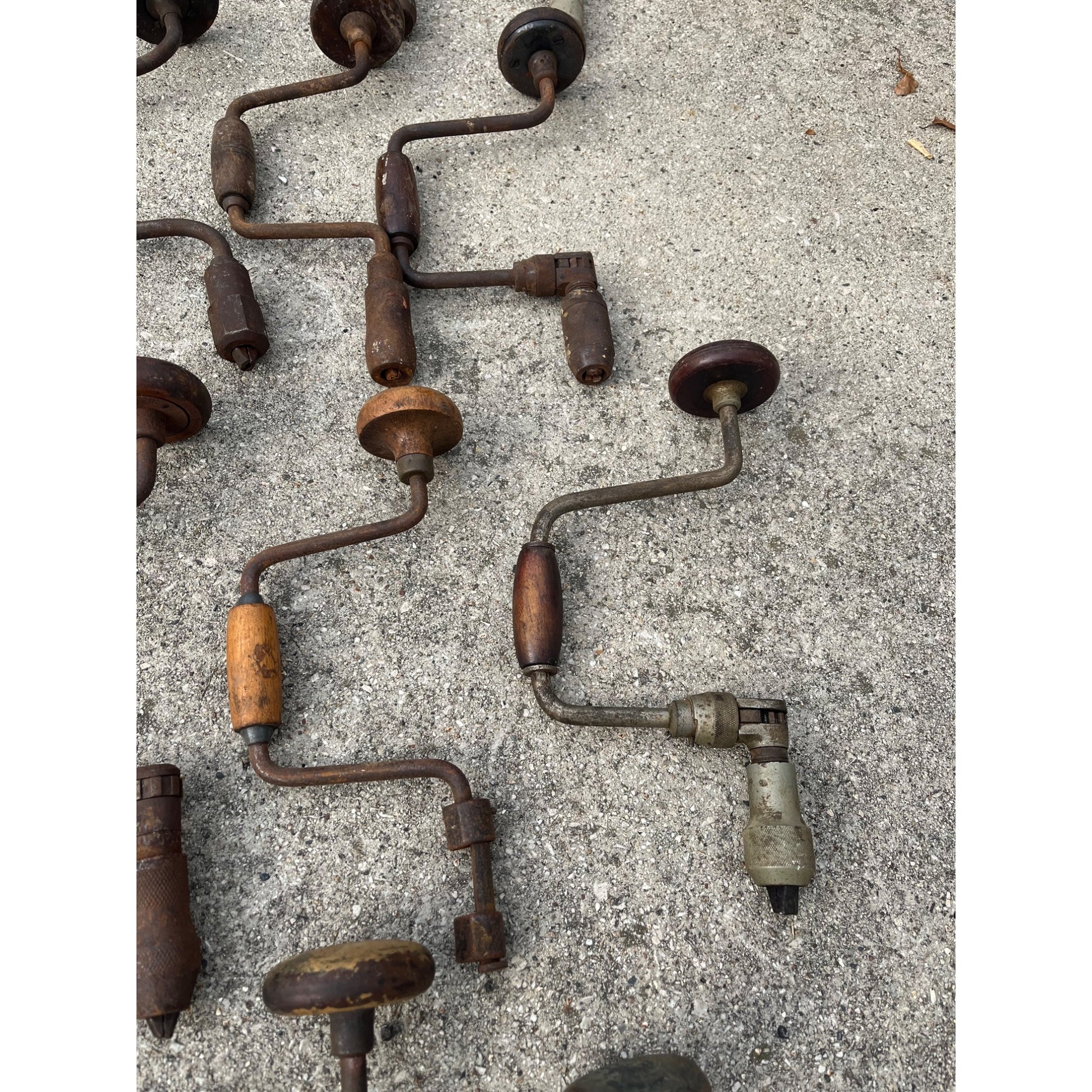 Antique Vintage Huge Lot Auger Bit Brace Hand Drills, Egg Beater Drills, Wrench