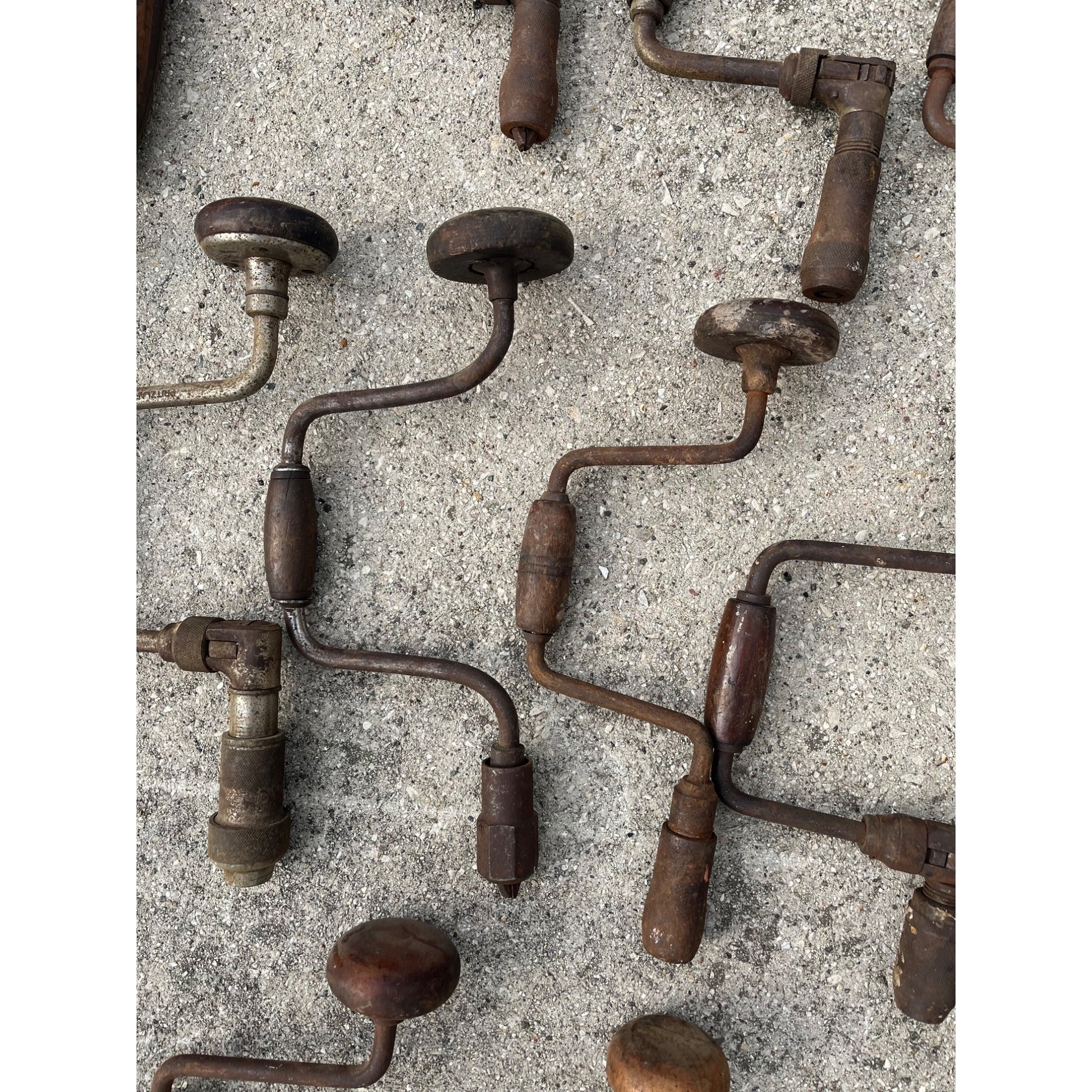 Antique Vintage Huge Lot Auger Bit Brace Hand Drills, Egg Beater Drills, Wrench