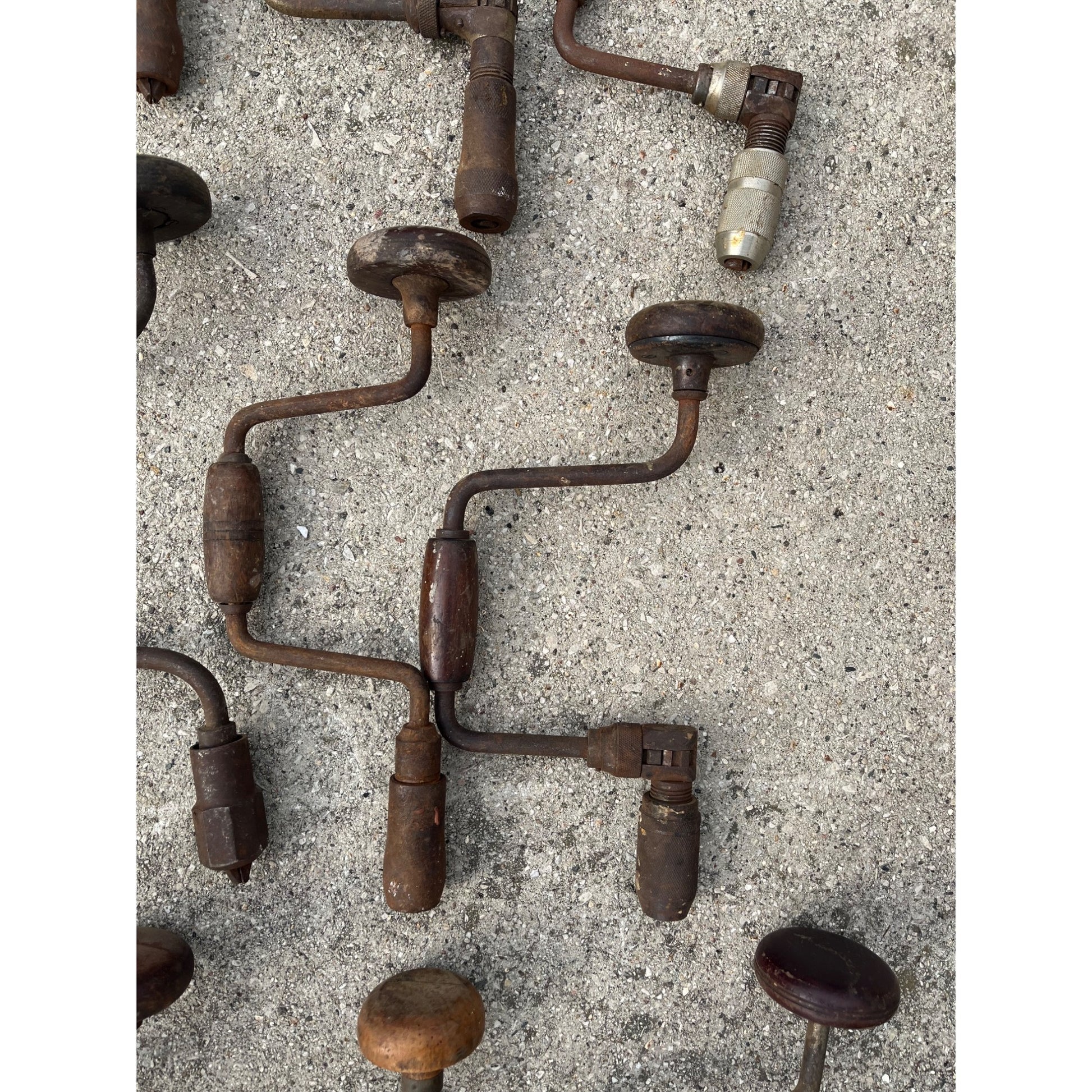 Antique Vintage Huge Lot Auger Bit Brace Hand Drills, Egg Beater Drills, Wrench