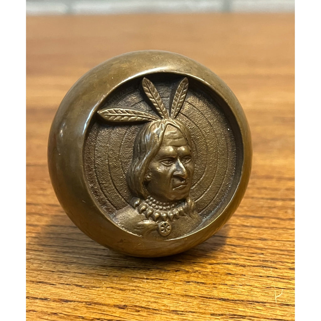 Antique Three Feather Indian Bronze Doorknob Reading Improved Order of Red Men