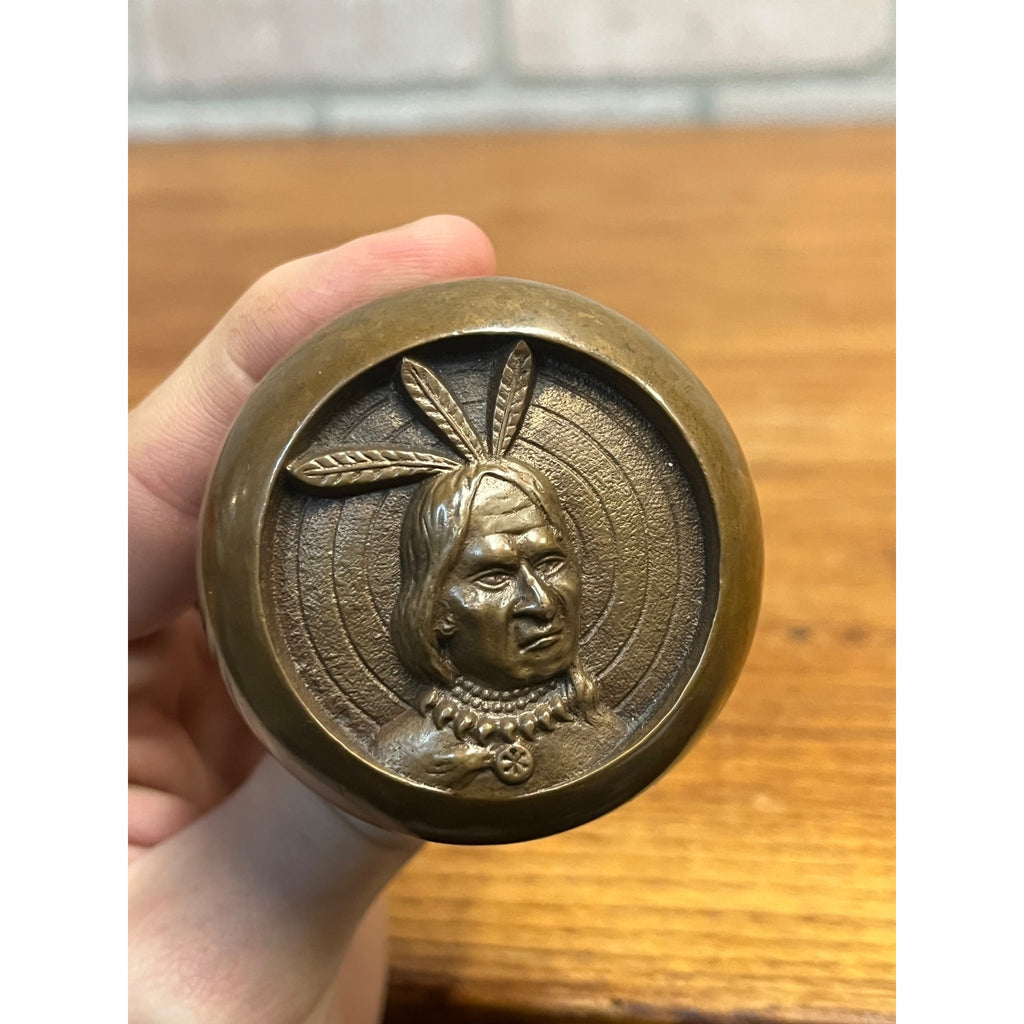 Antique Three Feather Indian Bronze Doorknob Reading Improved Order of Red Men